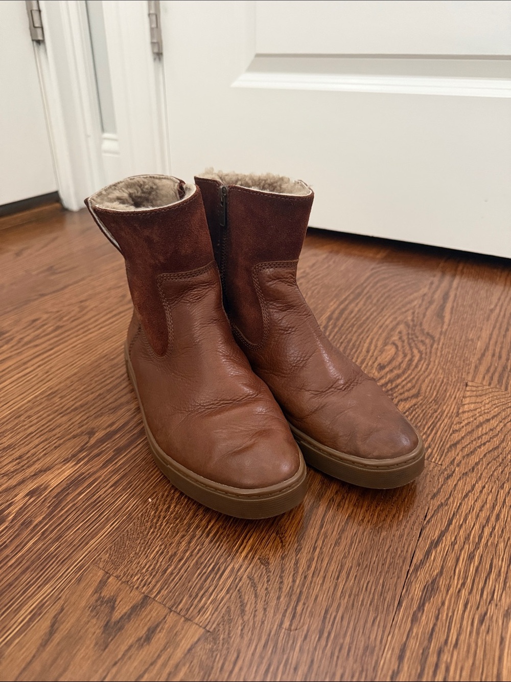 Frye Brown Leather Shearling-Lined Ankle Boots